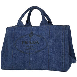 Prada Canapa Tote Shoulder Bag Denim Blue